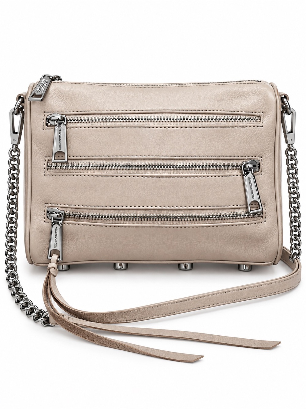 Rebecca Minkoff 5 Zip Mini MAC Leather Crossbody Bag Blush Nude Pink Silver